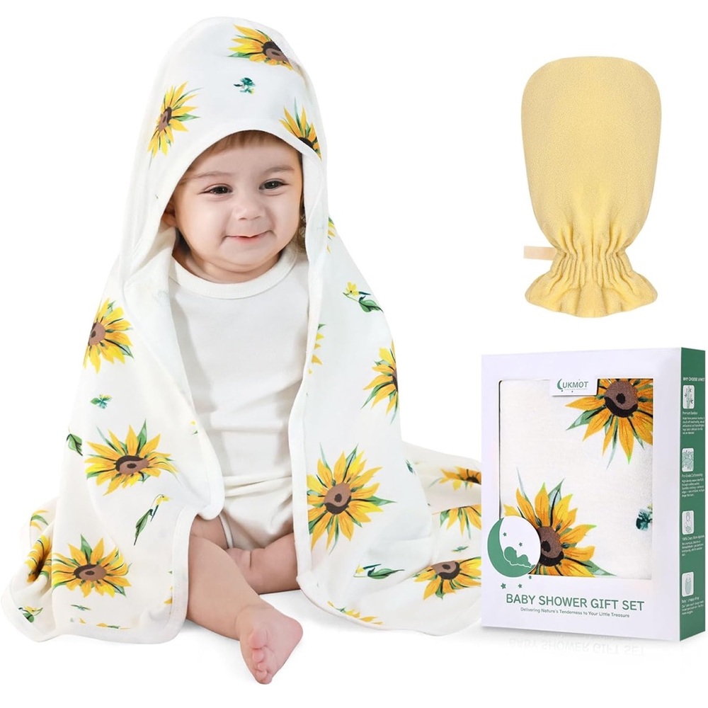 Hooded Baby Towel for Newborn - Viscose Derived from Bamboo (Sunflower)